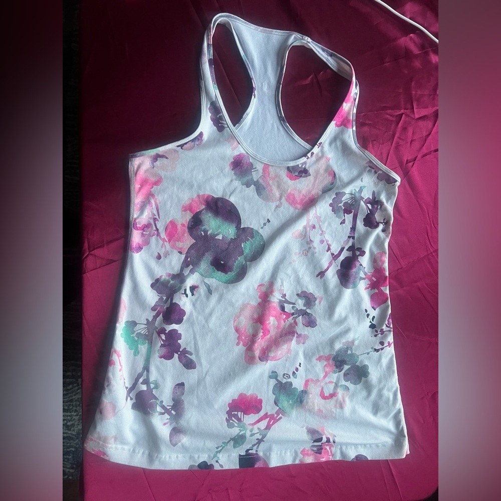 Lululemon Every Yogi White and Pink Floral Tank Top